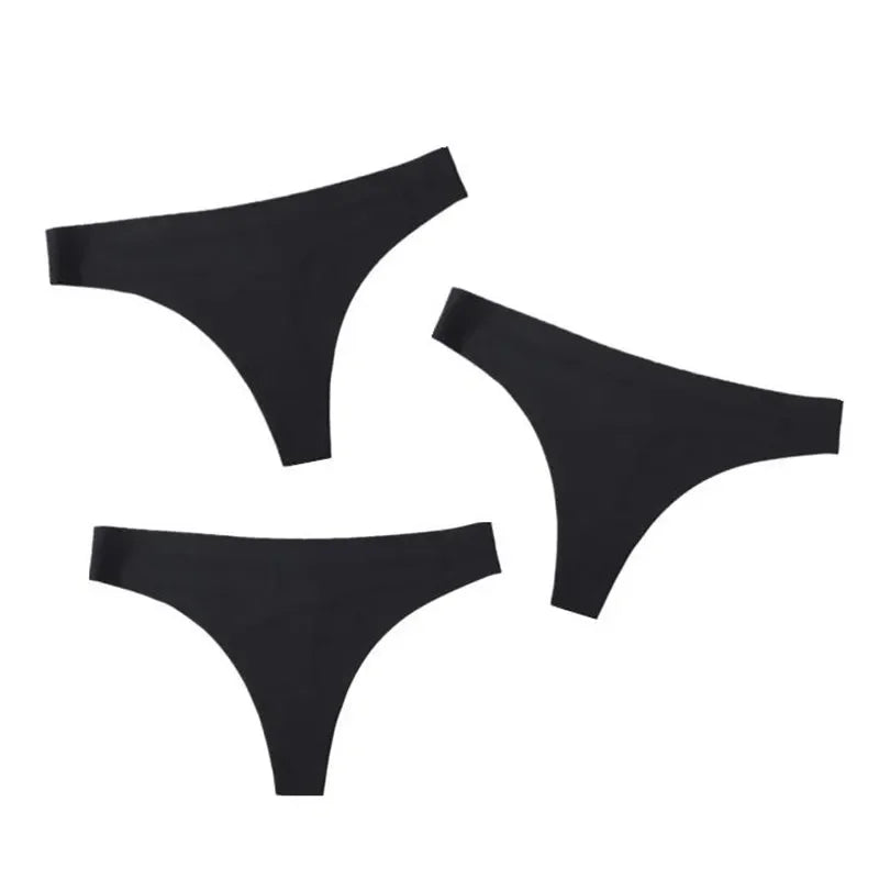 3PCS Ice Silk Seamless Thong Set for Women – Solid Low Rise Sexy G-String Sports Underwear, S-XL Sizes