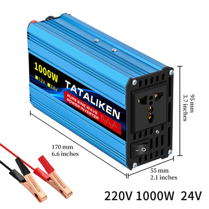 Pure Sine Wave Power Inverter 1000W–4000W – DC 12V/24V to AC 220V 50Hz Converter with Universal Socket Charger Adapter