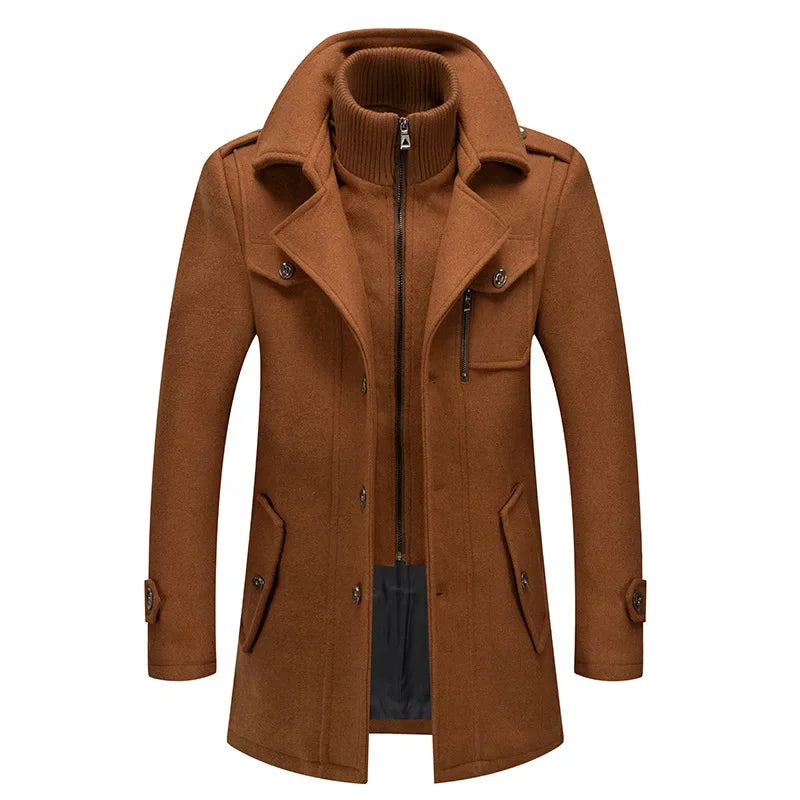 Men's Cashmere Wool Blend Trench Coat - Premium Winter Business Casual Overcoat