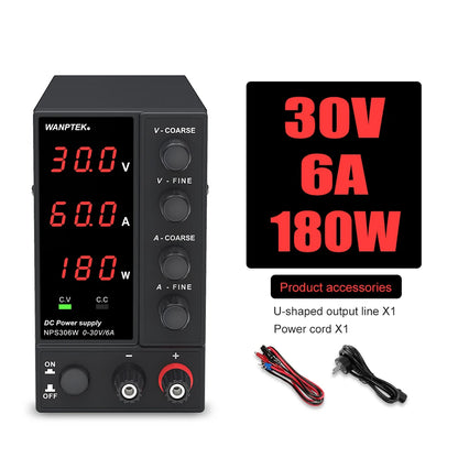 Wanptek DC Power Supply – Adjustable 30V 10A / 60V 5A Lab Bench Voltage Regulator, Variable 120V 3A Power Supply