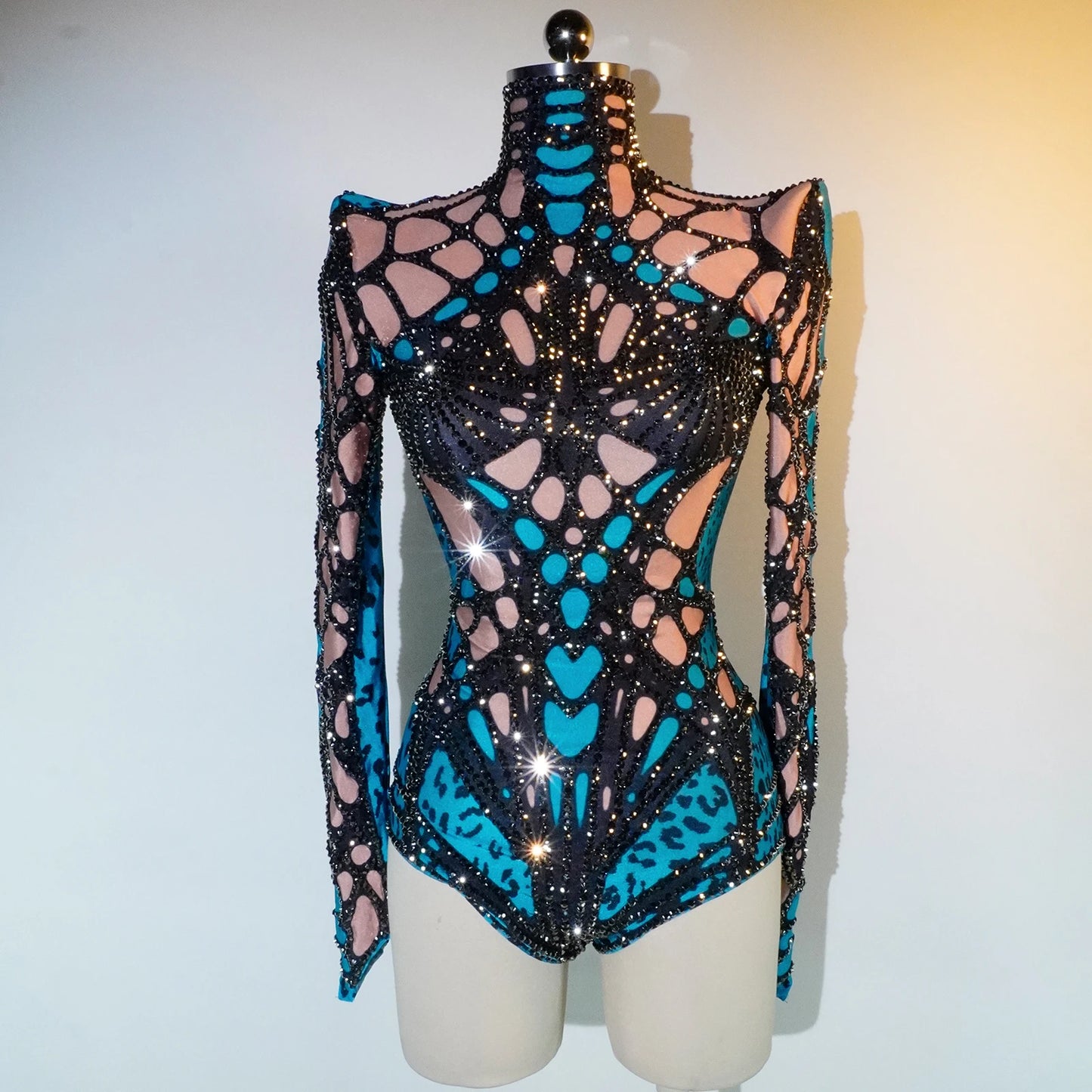 Sexy Sparkly Green Rhinestone Bodysuit – Stage Dance Costume for Party, Bar Show, Drag Queen, Cosplay & Halloween