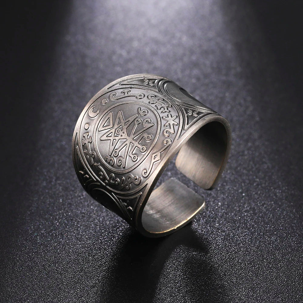 Dawapara 7 Archangels Protection Ring – Metatron Cube, Lilith Symbol, King Solomon Secrets Vintage Amulet Jewelry