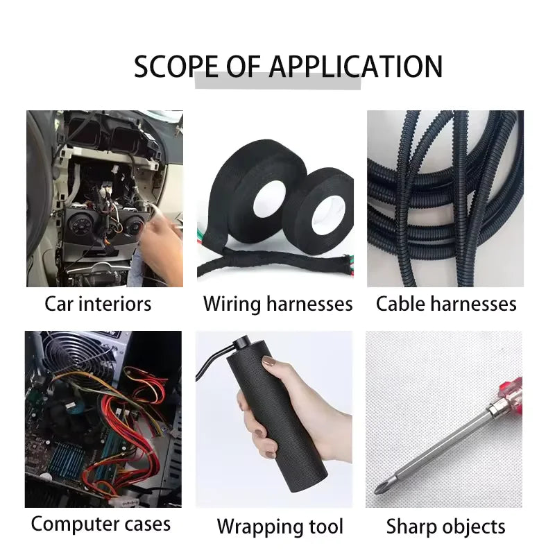 15M Heat-Resistant Flame-Retardant Cloth Tape - Coroplast Adhesive Tape for Car Cable Harness & Wiring Loom Protection