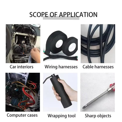 15M Heat-Resistant Flame-Retardant Cloth Tape - Coroplast Adhesive Tape for Car Cable Harness & Wiring Loom Protection