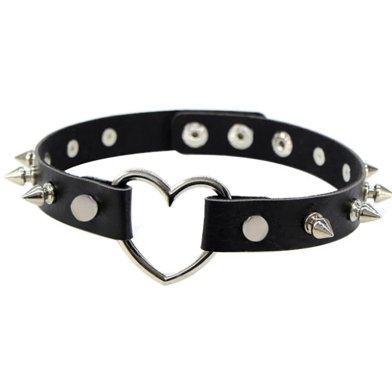 Harajuku Punk Rock Gothic Choker Necklace – PU Leather Heart Lock, Key, Spike Collar, Cosplay Accessories for Women