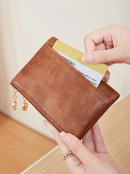Minimalist Women’s Wallet – Short Three-Layer Large Capacity Double Zipper Card & Money Holder