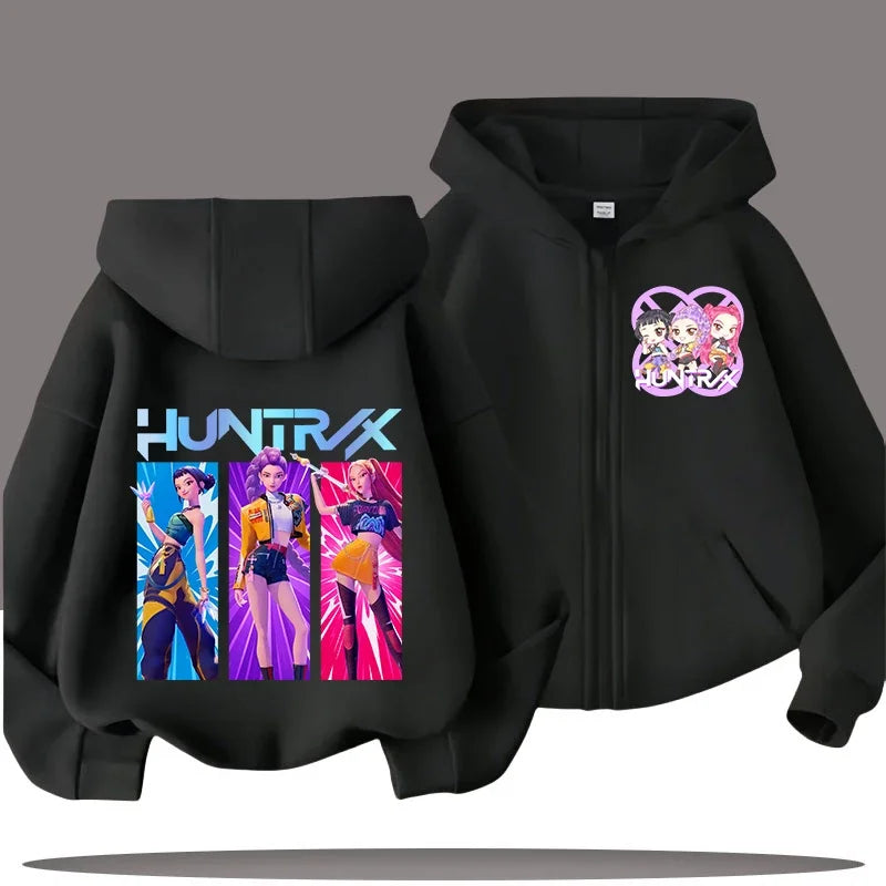 Funny Kpop Demon Hunters Zip-Up Sweatshirt – Kids Hoodie for Girls & Boys, Casual Zipper Hoody Top