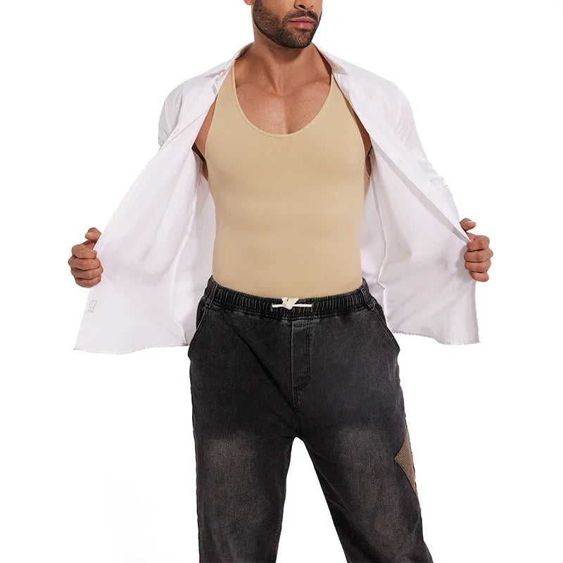 Men’s Sleeveless Bodysuit Shaper — Full Body Compression Undershirt, Tummy Control Slimming Vest Shapewear