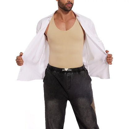 Men’s Sleeveless Bodysuit Shaper — Full Body Compression Undershirt, Tummy Control Slimming Vest Shapewear