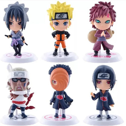 6pcs Naruto Mini Figures Set – Sasuke, Gaara, Uchiha Madara 7-8cm Anime Collectible Figurines with Base