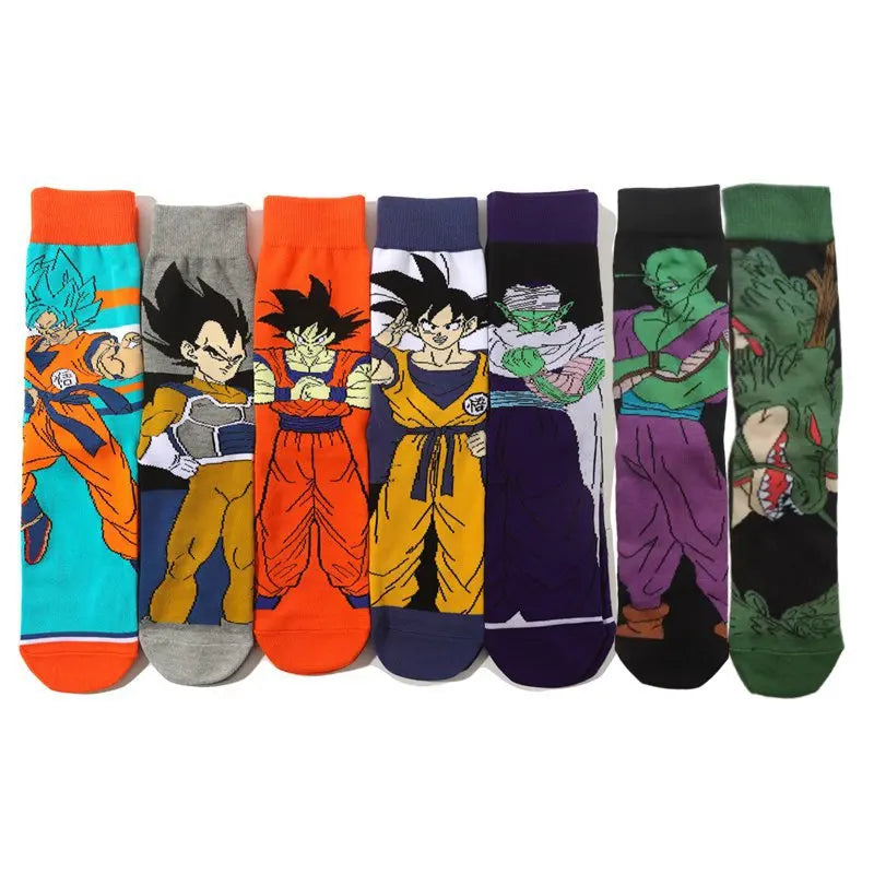 Men’s Dragon Ball Anime Mid Tube Socks - Bandai Cartoon Character Cotton Crew Socks