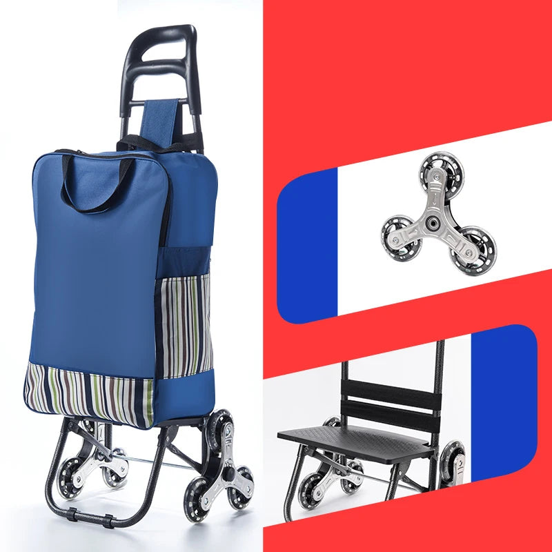 Lightweight Folding Grocery Shopping Trolley – Hand-Pull Stairs Climbing Cart for Household & Outdoor Travel