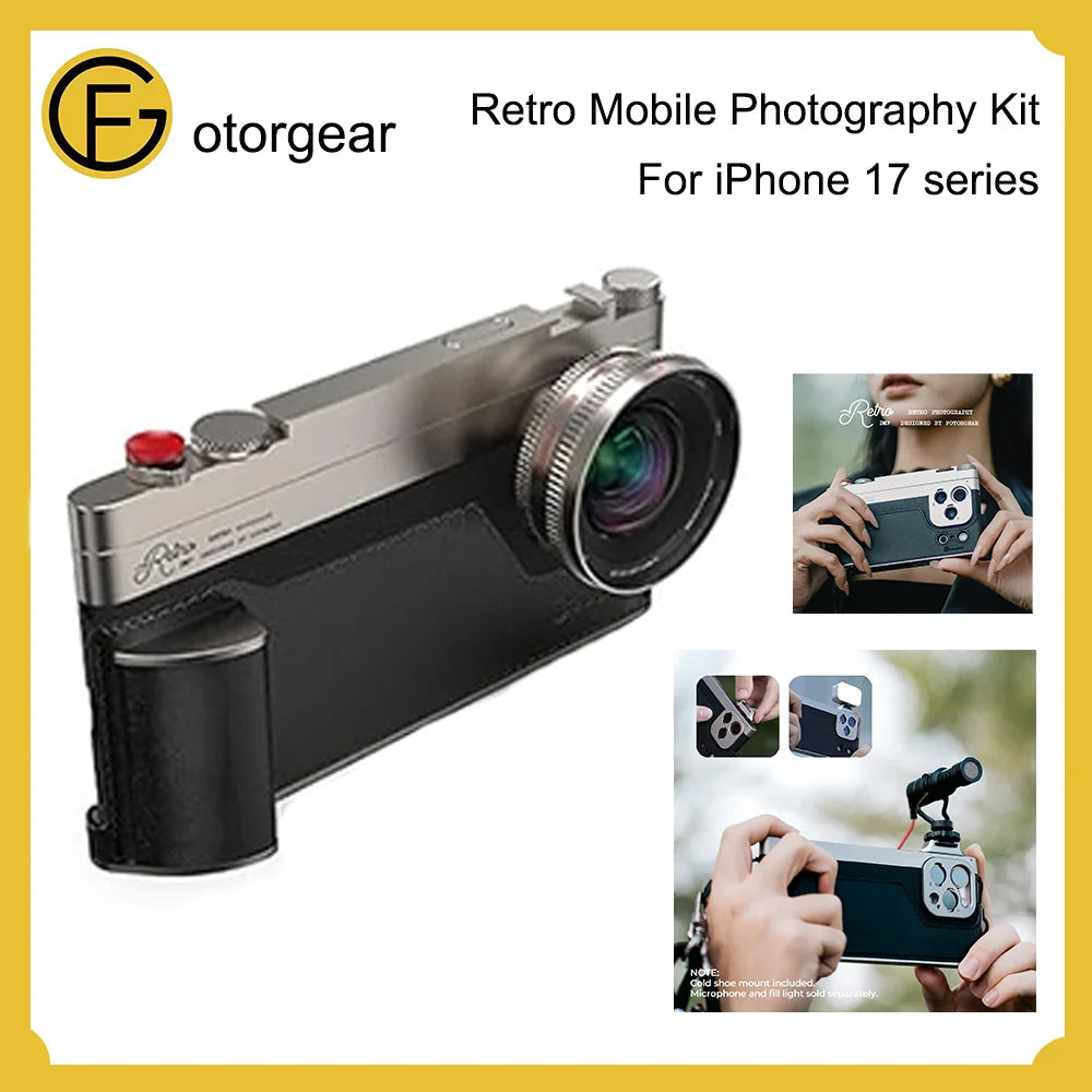Fotorgear iPhone 17 Retro Camera Case Kit - Classic Photography Accessories with T-Mount Support for External Lenses