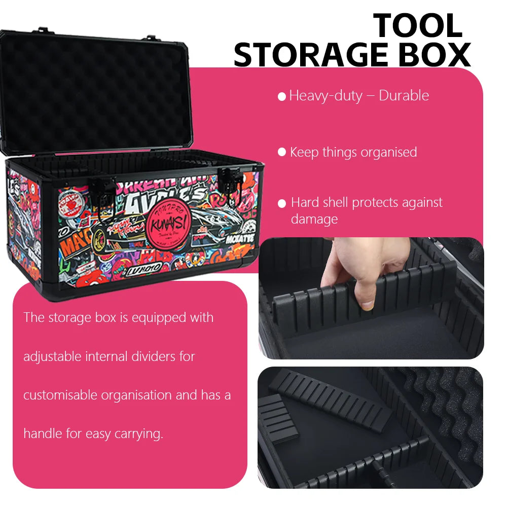 KUNAISI Aluminum Alloy Toolbox - Durable Double Layer Multi Functional Adjustable Storage Case 43×23×24.5cm