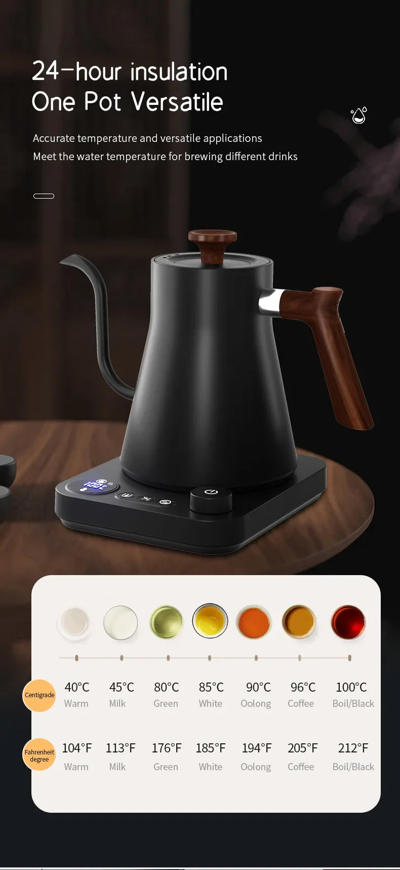 1200W Electric Gooseneck Kettle - Intelligent Constant Temperature Control Coffee & Tea Pot, Portable Hand Brewed Kettle