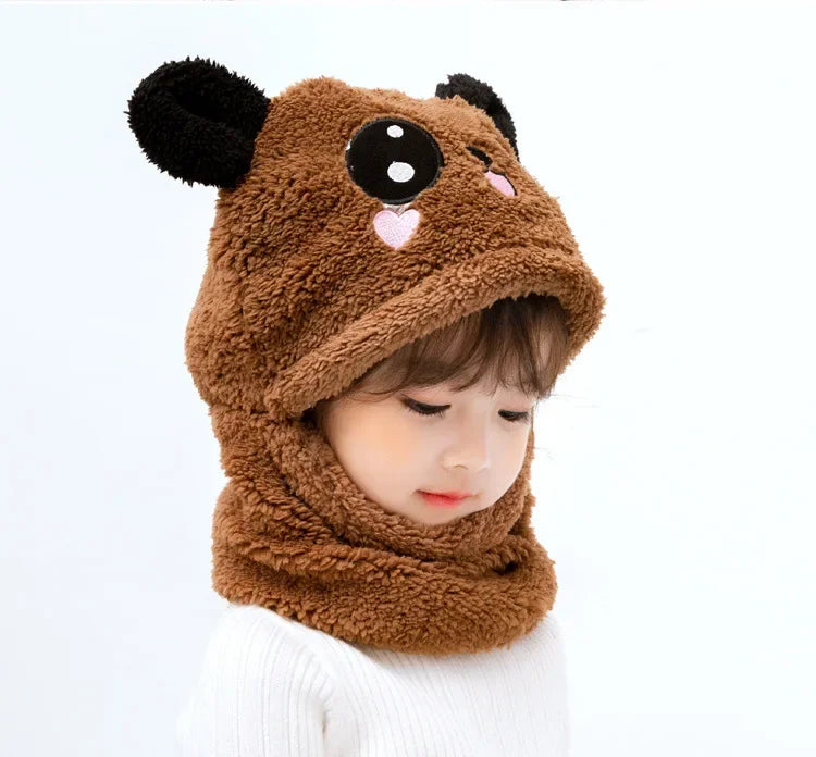 Cartoon Winter Hat for Kids - Thickened Scarf Cap with Fleece for Boys & Girls, 1-18 Years