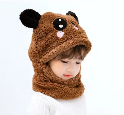 Cartoon Winter Hat for Kids - Thickened Scarf Cap with Fleece for Boys & Girls, 1-18 Years