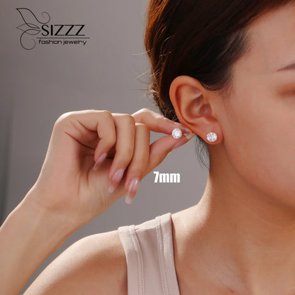 925 Sterling Silver Zircon Stud Earrings – Crystal Cubic Zirconia Channel Set Earrings for Women | Elegant Fine Jewelry Gift