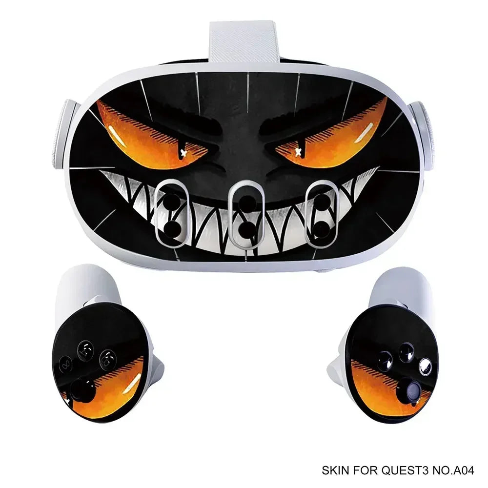Vinyl Skin Sticker for Meta Quest 3 VR Headset & Controllers – PVC Halloween Pattern Decal Wrap Cover for Oculus Quest 3 Accessories