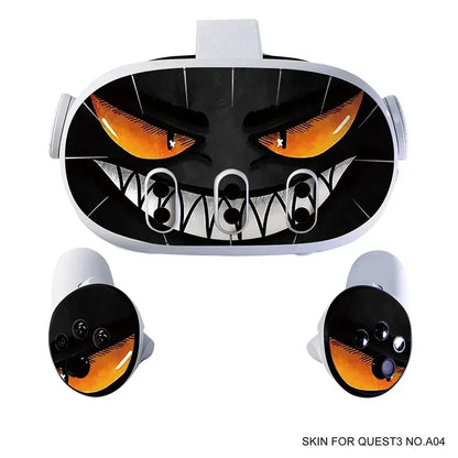 Vinyl Skin Sticker for Meta Quest 3 VR Headset & Controllers – PVC Halloween Pattern Decal Wrap Cover for Oculus Quest 3 Accessories