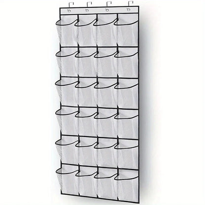 24-Grid Wall-Mounted Shoe Organizer – Fabric Closet Storage Rack with Mesh Pockets, Clear Hanging Over-the-Door Cloth Bag