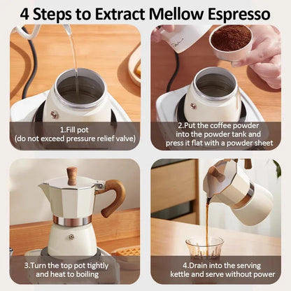Vintage Wooden Handle Moka Pot – Classic Italian Espresso Maker 150ml/300ml for Home & Cafe Use