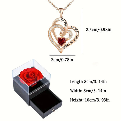 Luxury Love Heart Zircon Necklace - Rose Flower Gift Box Jewelry for Women, Girlfriends & Valentine’s Day