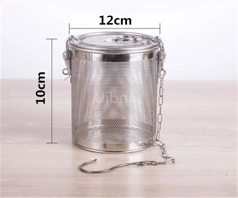 304 Stainless Steel Round Hole Seasoning Bag — Spice, Gravy & Soup Strainer Basket for Brine, Hot Pot, and Slag Separation