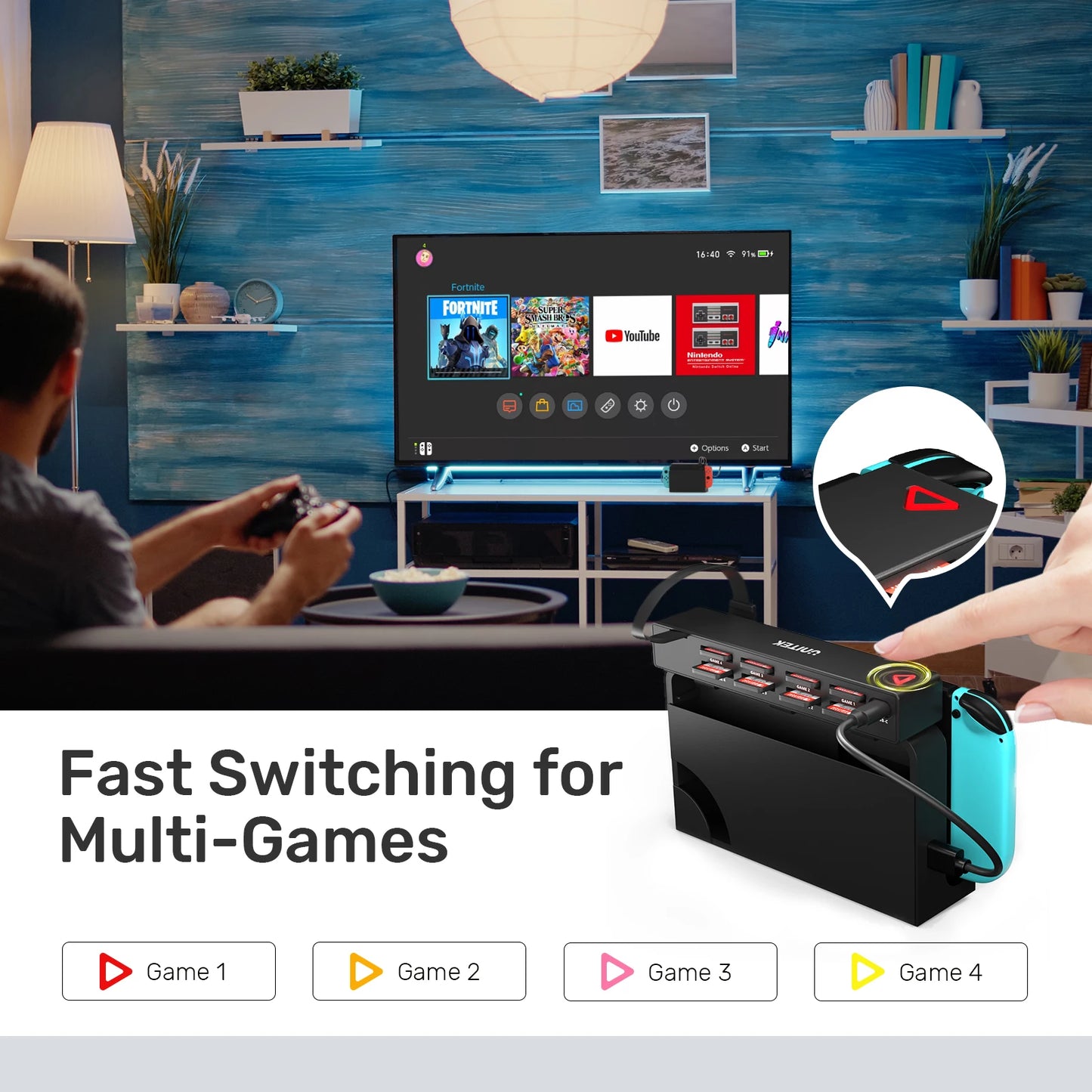 Unitek D1100A Game Card Reader for Nintendo Switch OLED — One-Button Multi-Game Switcher Adapter Accessory