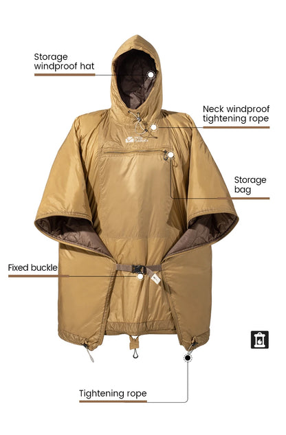 MOBI GARDEN Camping Cape Sleeping Bag – Lightweight Portable Cold Weather Blanket with Thermolite for Outdoor Use