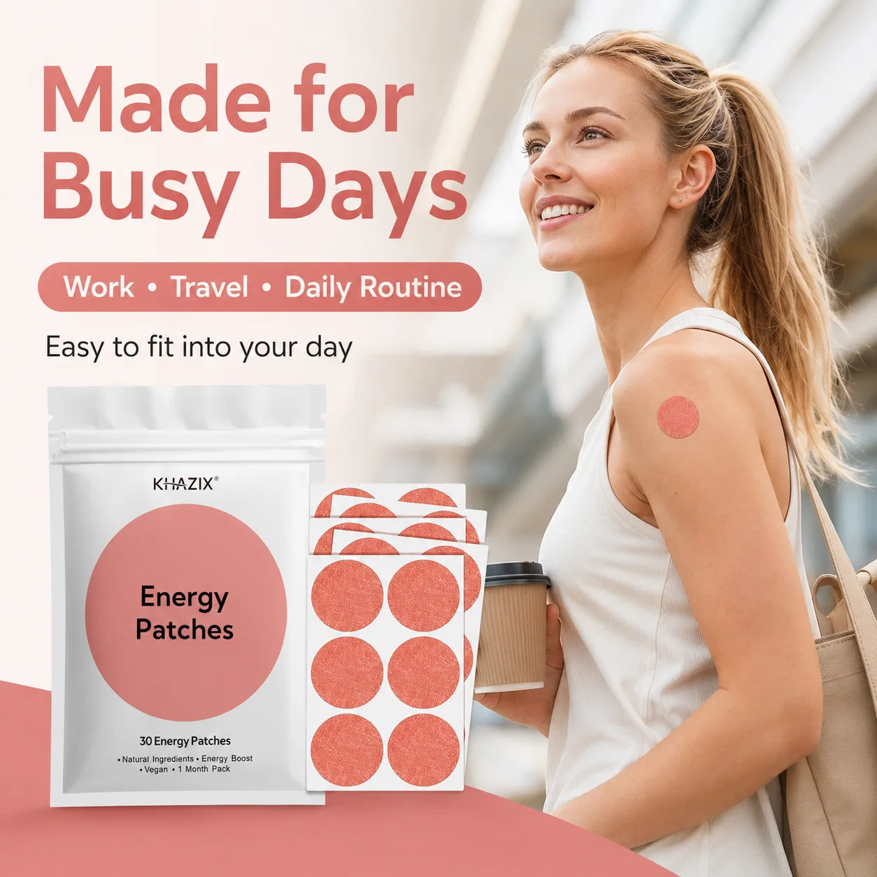 Energy Patches - 30-Piece Vegan-Friendly Daily Energy Support Stickers for Work, Travel & Sports
