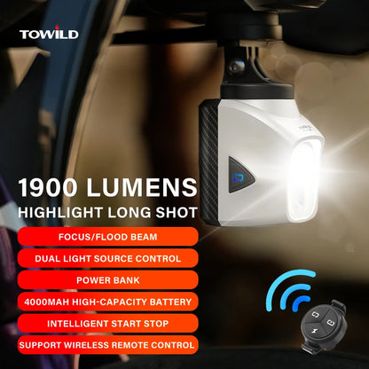 TOWILD DL1200S/DL1700 Bike Light - Rechargeable MTB Front Headlight with Cut-Off Beam, 1900LM Output & Power Bank Function