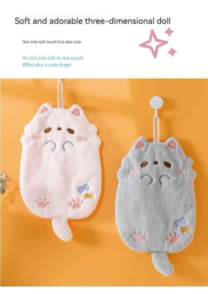 Cute Cartoon Tanuki Hanging Towel – Coral Velvet Absorbent Kitchen & Bathroom Towels, Thick Cloth