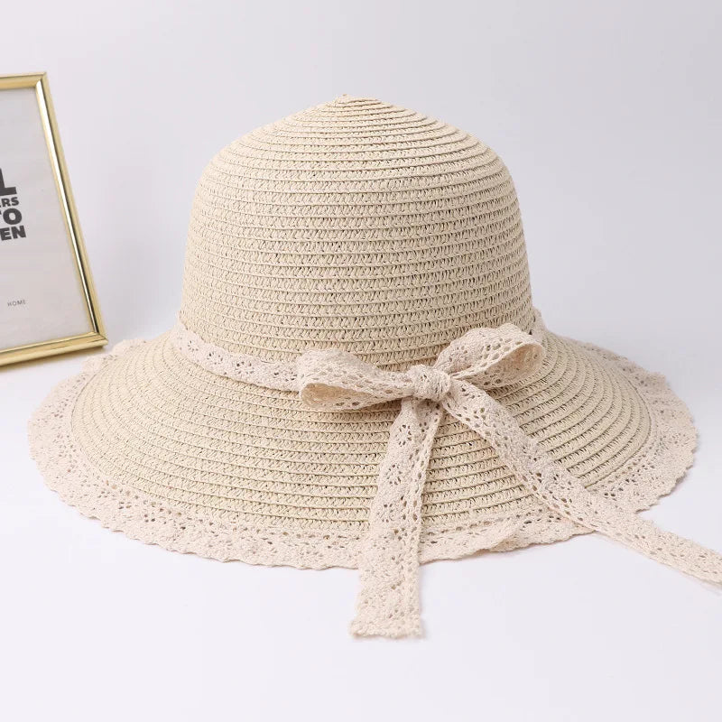 Women’s Summer Bow Ribbon Panama Hat – Beach Straw Cap Bonnet, Stylish Sun Hat for Women
