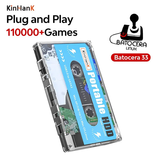 KINHANK Super Console 500GB Gaming HDD – 100,000 Games, 70 Emulators for DC/MAME/SS/NAOMI/PS2/PS1, Plug & Play with Batocera OS