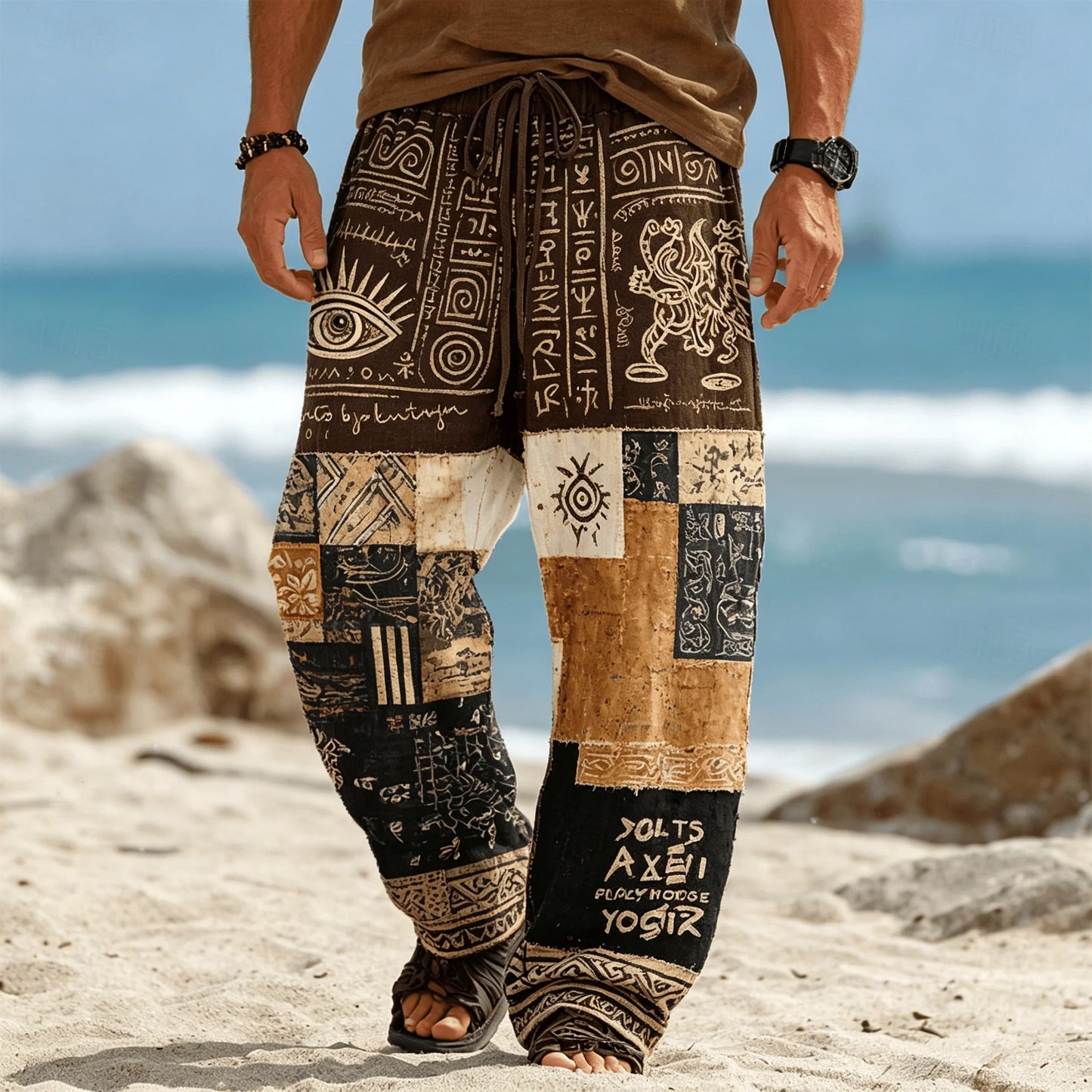 Men’s Tribal Patchwork Drawstring Pants - Casual Boho Summer Beach & Vacation Trousers