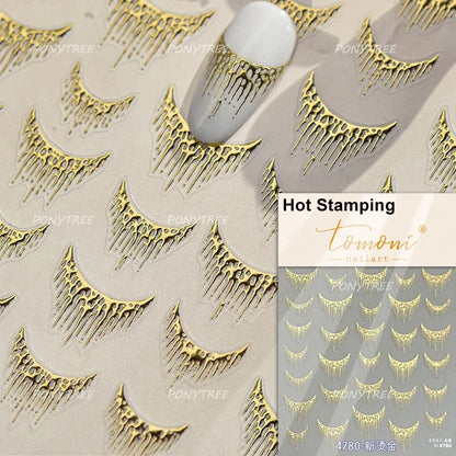 5D Gold Stamped Nail Art Stickers - Silver Sun Stars Snake Chinese Style Self-Adhesive Manicure Decals