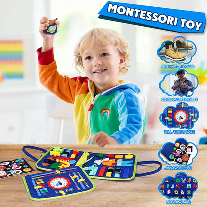 Busy Board Montessori Toy for Toddlers – Sensory & Fine Motor Skills Learning, Preschool Travel Activity for Boys