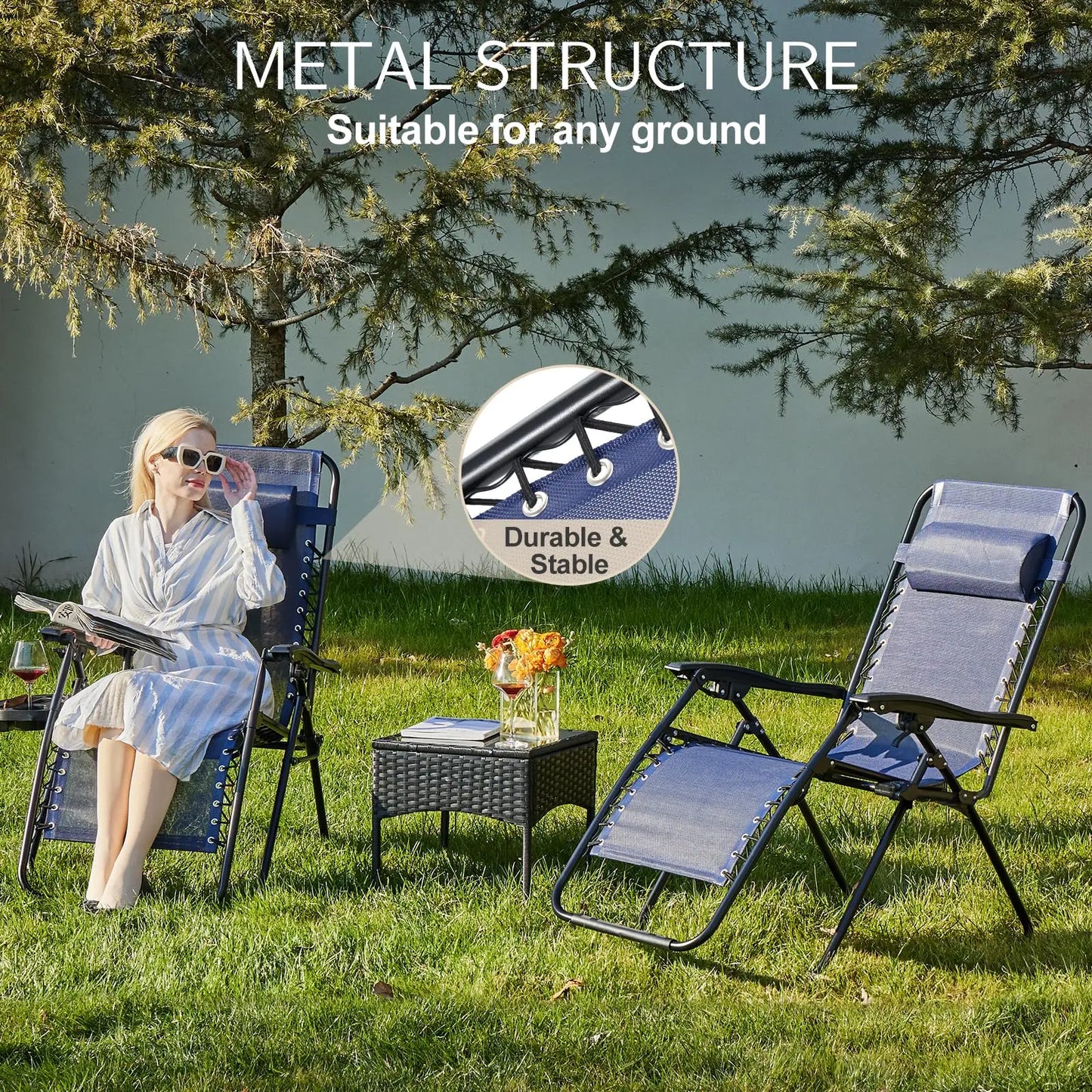 Zero Gravity Recliner Chairs Set of 2 — Portable Adjustable Outdoor Camping Patio Lounge with Cup Holders & Pillows