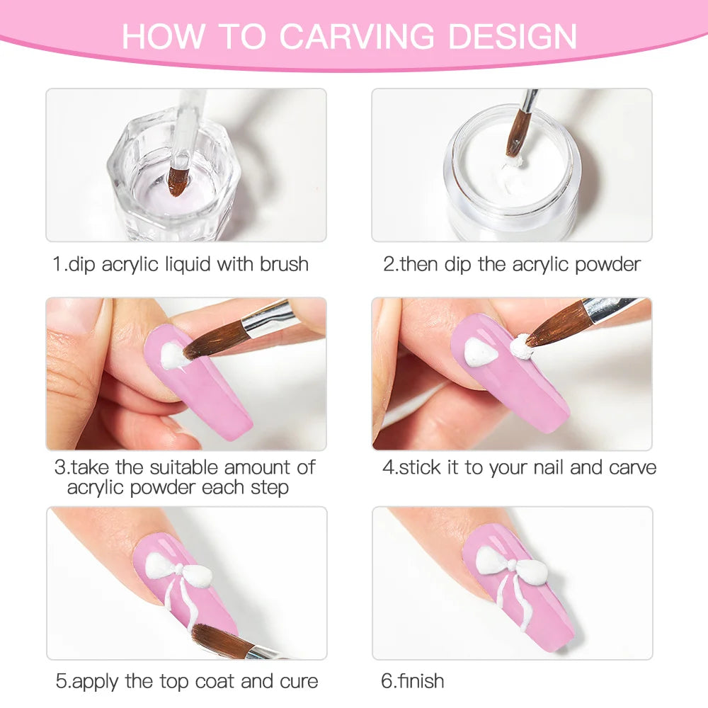 Nail Crystal Powder Kit – Acrylic Liquid Set with Pink & White Powder, Nail Brush for Extension & Carving, Beginner Set