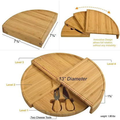 Cheese Board Cutlery Set with Slide-Out Drawer – Slicer, Fork, Scoops and Kitchen Storage Tools