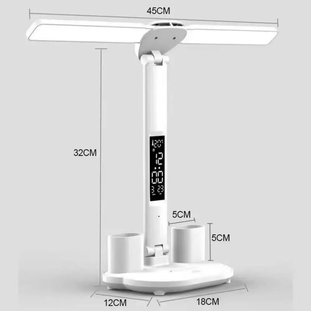 180° Rotatable Foldable LED Clock Desk Light: Eye Protection Reading Night Light, USB Rechargeable/Plug-in Dimmable Desk Light