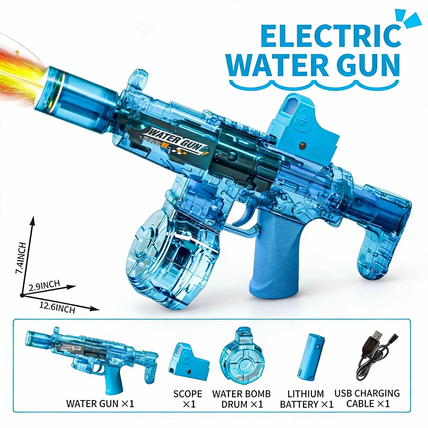 Electric Water Gun Toy - Automatic Sensor Light Recoil Simulation Outdoor Beach Toy for Kids