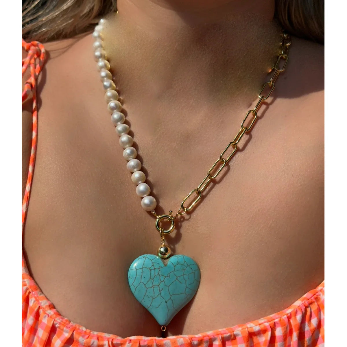 Luxury Pearl Necklace for Women - Adjustable Square Chunky Resin Statement Jewelry
