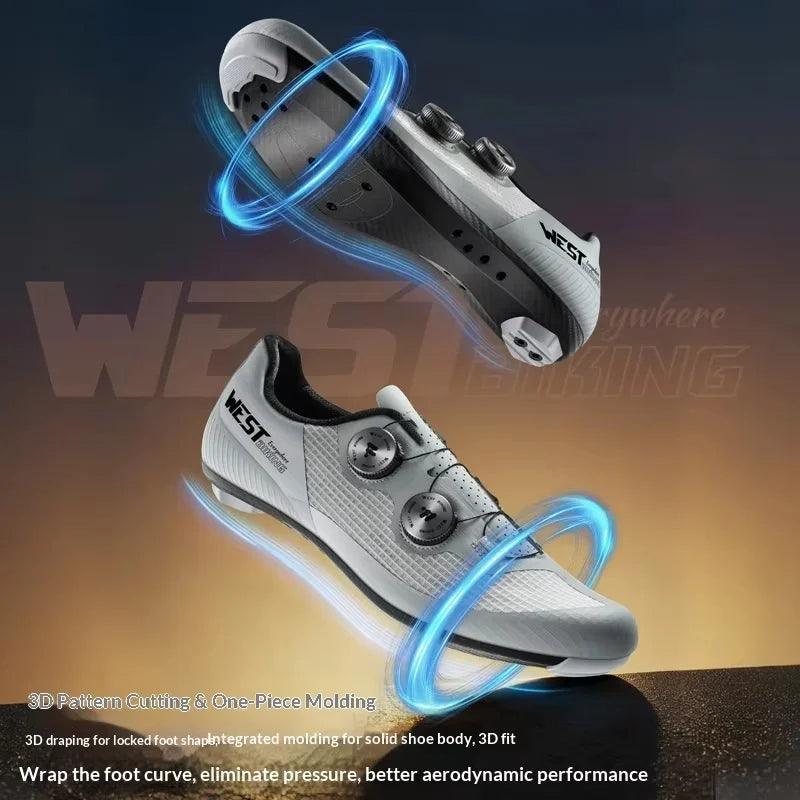 WEST BIKING Road Cycling Shoes - Breathable Mesh Clipless Bicycle Shoes with Dual Knob Buckle Closure