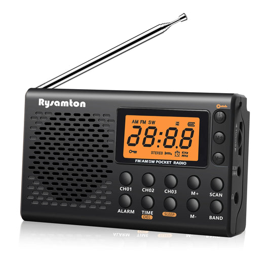 Rysamton Portable AM/FM Shortwave Radio with Big Digital Display, Sleep Timer & Alarm Clock, Battery Operated