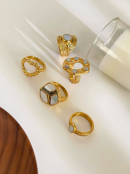 Peri'sbox Elegant Gold Plated Oval Heart Ring – White Mother of Pearl Women’s Waterproof Party Jewelry Gift
