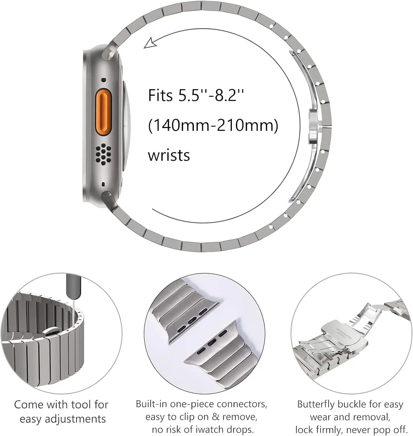 Ultra 3/2 Titanium & Stainless Steel Luxury Bracelet for Apple Watch — Fits Ultra 49/45/44/42mm & Series 11/10/9/46/41mm