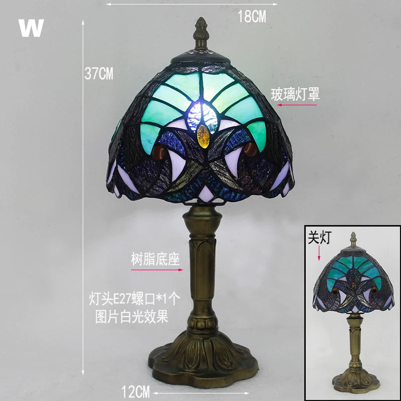 Retro Stained Glass Table Lamp – Colorful E27 Art Lampshade, Mediterranean Baroque Style Bedside Bedroom Décor Light