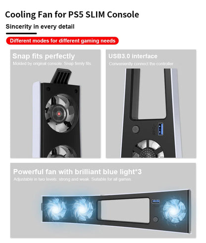 REMANK PS5/PS5 Slim Cooling Fan System – LED Light Cooling for Disc & Digital Console